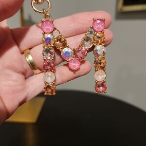 Colorful Bejeweled Letter M Keychain